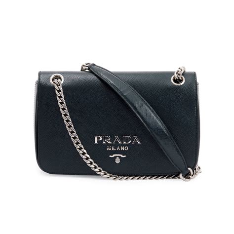 PRADA Saffiano Vernice Flap Chain Crossbody Bag 